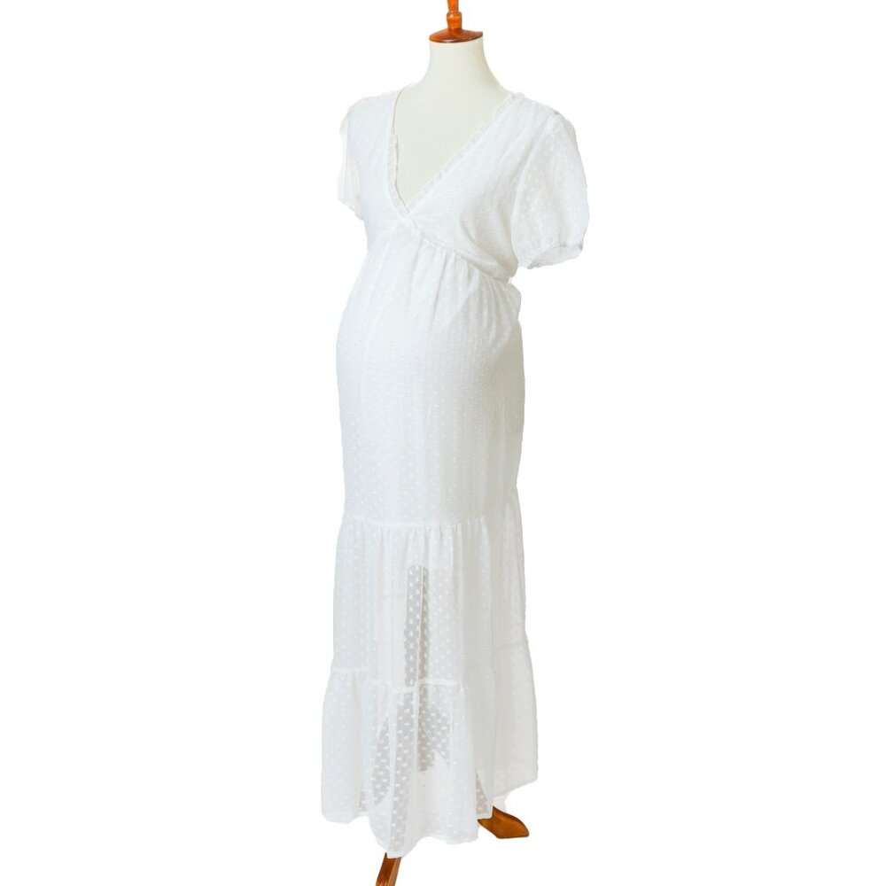 Elegant White Maternity Midi Dress